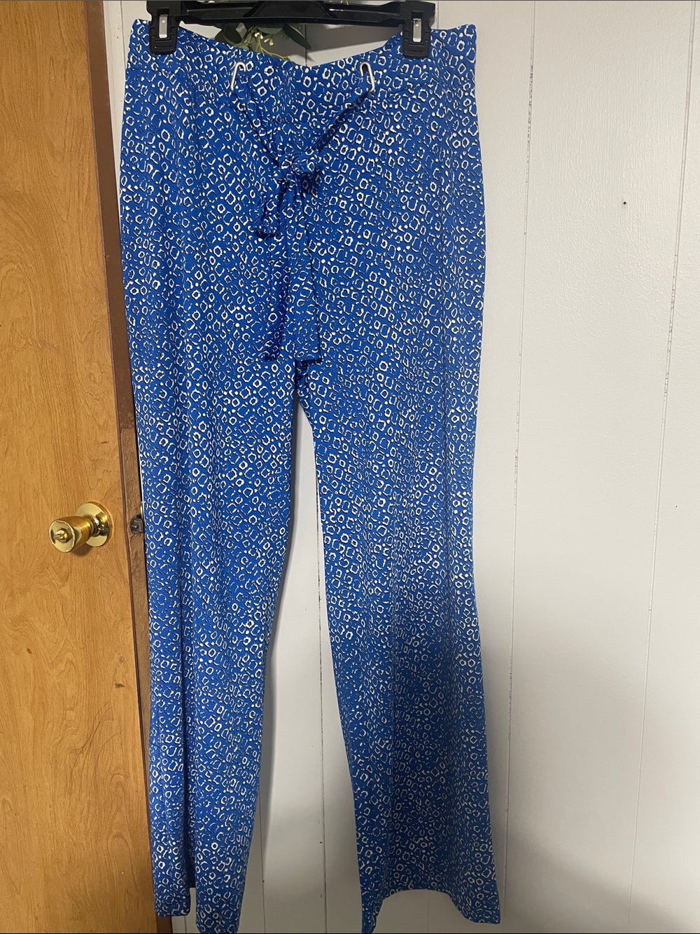 Blue Printed Wide-Leg Tie-Waist Pants